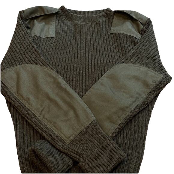 DSCP Sweater Valor Collection Military 38 Green Wool Pullover Elbow Patches - Picture 3 of 6